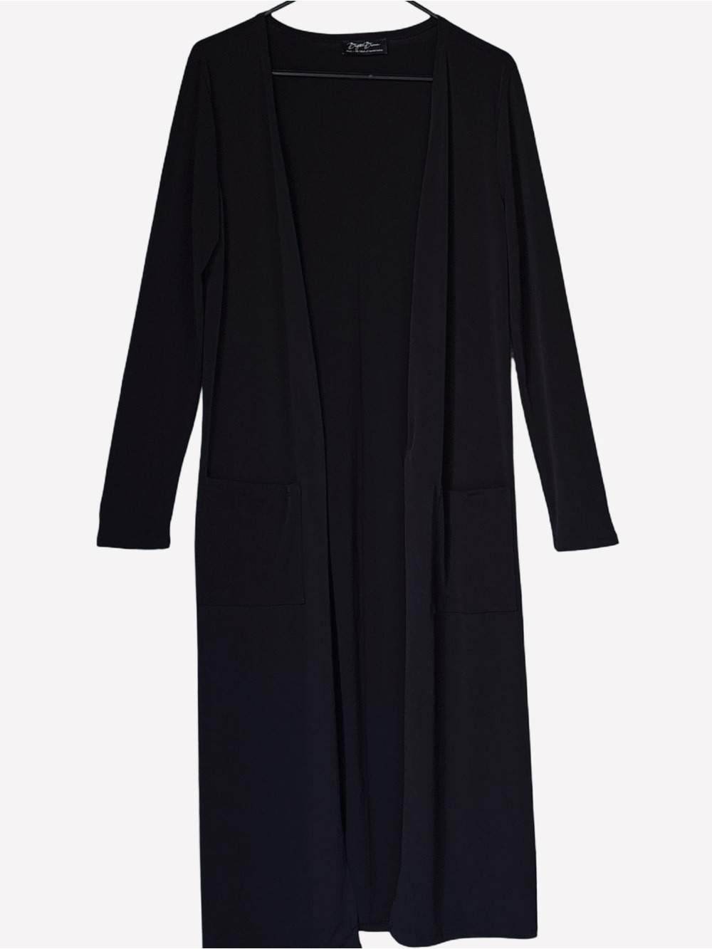 Long Open-Front Black Duster Cardigan